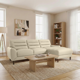 Clarion Genuine Cream Leather Sectional Sofa with Right Chaise Lounge