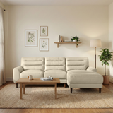 Clarion Genuine Cream Leather Sectional Sofa with Right Chaise Lounge