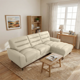 Clarion Genuine Cream Leather Sectional Sofa with Right Chaise Lounge