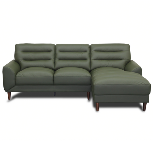 Clarion Genuine Green Leather Sectional Sofa with Right Chaise Lounge