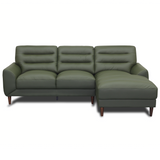 Clarion Genuine Green Leather Sectional Sofa with Right Chaise Lounge