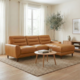 Clarion Genuine Tan Leather Sectional Sofa with Right Chaise Lounge