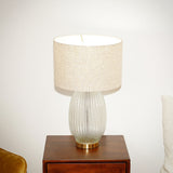 Aurora Ribbed Glass Lamp Base Clear Table Lamp Large Linen Shade