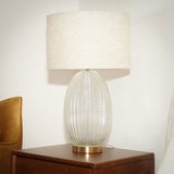 Aurora Ribbed Glass Lamp Base Clear Table Lamp Large Linen Shade
