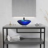 Belissima Series 17 in. L x 17 in. W  Round Bathroom Vessel Sink in Stellar Blue Finish Glass with Chrome Pop-Up Drain
