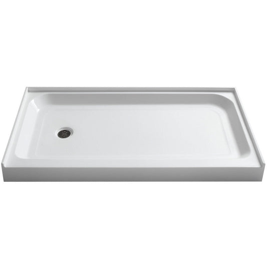ANZZI Tier 60" x 32" Single Threshold Shower Pan, Durable Marine Grade Acrylic, cUPC Certified, 3-Wall Alcove Installation, Various Drain Options