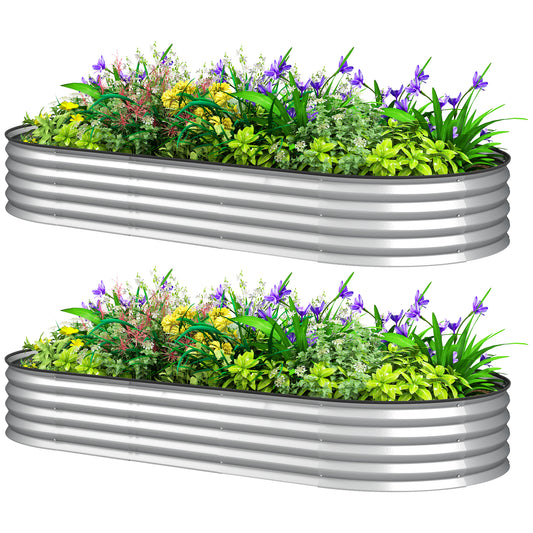 Outsunny 2Pcs Metal Raised Beds Set, 11.8'' Tall Garden Bed with Safety Edging Design and Open Bottom, Modern Silver