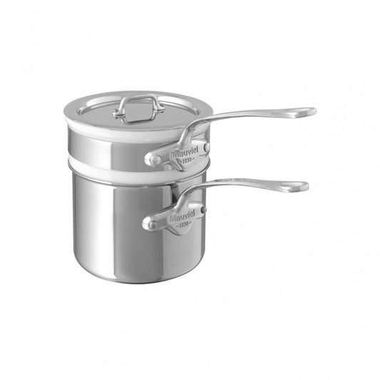 Mauviel Stainless Steel Bain Marie/Double Boiler With Lid, Cast Stainless Steel Handle, 0.9-Qt