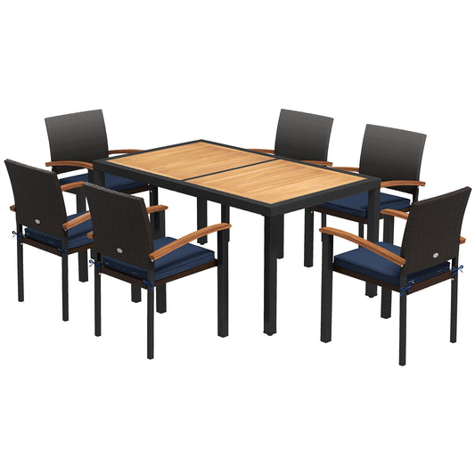 Outsunny Acacia Wood Outdoor Dining Set, Black Patio Chairs with Cushions, for Garden, Balcony, Backyard