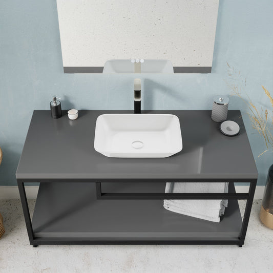 Innovio Series 18 in. L x 13 in. W Rectangular Bathroom Vessel Sink in Matte White Finish Glass with Chrome Pop-Up Drain