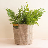 Natural Octagon Basket with Mustard Handle - Handwoven Bin | LIKHÂ