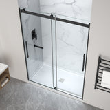 Stellar Series  76 in. x  57-60 in. Sliding Frameless Shower Door with Alcove Center Drain Shower Base - Multiple Finishes
