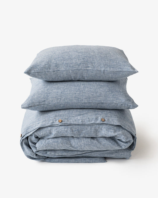 Blue melange linen duvet cover set (3 pcs)