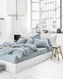 Blue melange linen fitted sheet
