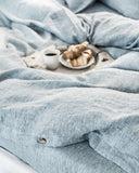 Blue melange linen fitted sheet