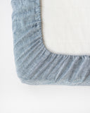 Blue melange linen fitted sheet