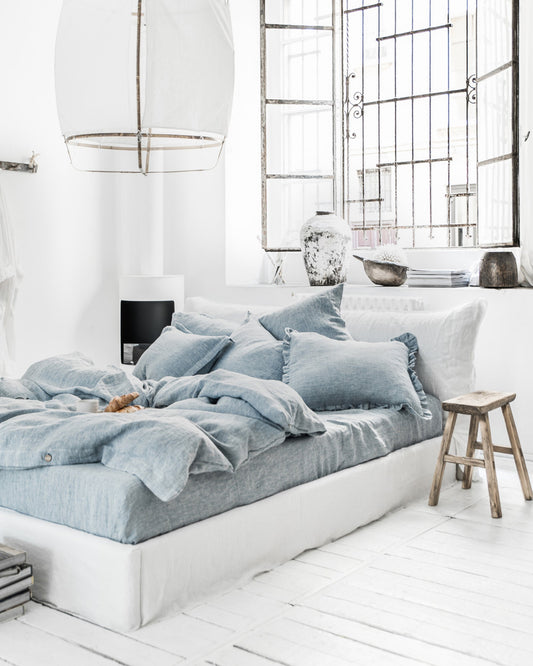 Blue melange linen flat sheet