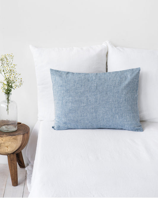 Blue melange linen pillowcase