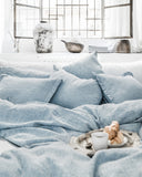 Blue melange linen pillowcase