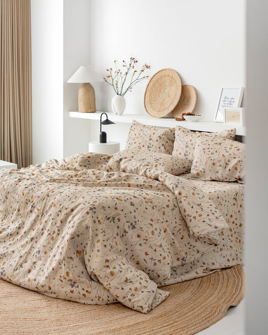 Botanical print linen duvet cover