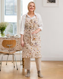 Linen bib apron in Botanical print