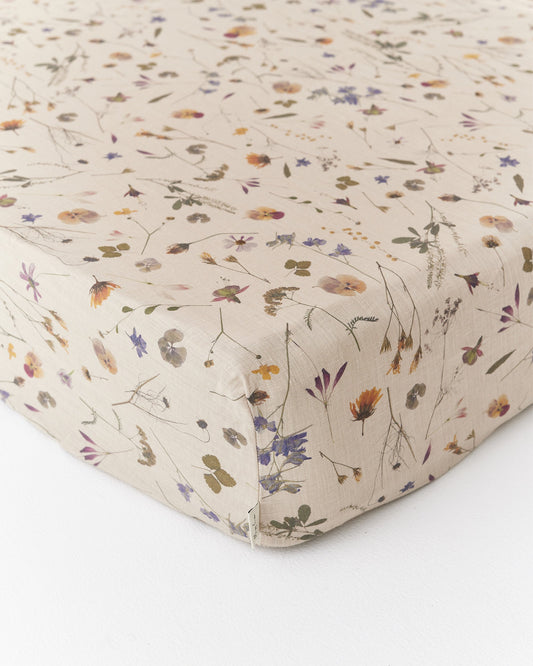 Botanical print linen fitted sheet