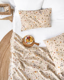 Botanical print linen flat sheet