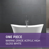 Eft Series 67 in. x 31 in. Flat Bottom Acrylic Freestanding 56 Gallon Soaking Bathtub with Center Drain in Glossy White