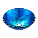 Belissima Series 17 in. L x 17 in. W  Round Bathroom Vessel Sink in Stellar Blue Finish Glass with Chrome Pop-Up Drain