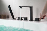 ANZZI Shore 5-Hole Deck Mount Tub Filler, 3-Handle Control, Integrated Hand Sprayer, Solid Brass, 1.8 GPM Flow, cUPC Certified, Various Finishes