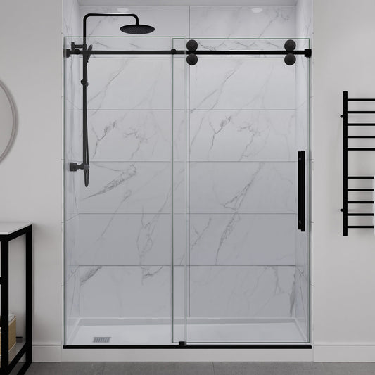 ANZZI 60 in. x 76 in. Frameless Sliding Shower Door, 3/8" TSUNAMI GUARD Glass, Exposed Rollers and RHINO ALLOY Hardware