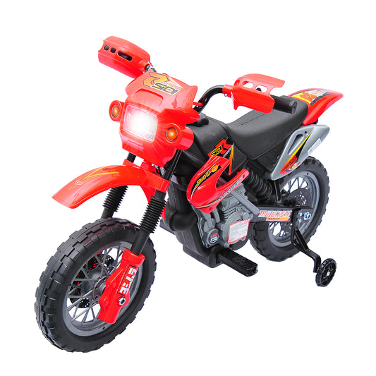 Qaba Kids 6V Electric Ride-On Motorcycle with Training Wheels, Battery-Powered, Red