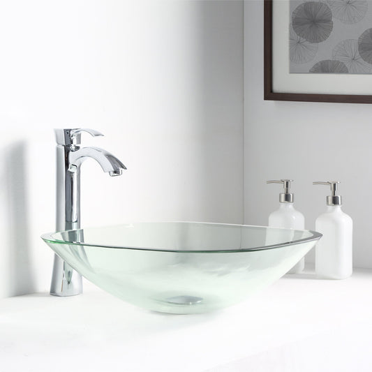 Cadenza Series 17 in. Bathroom Vessel Sink with Scratch-Tough and Stain-Resistant Non-Porous Surface in Clear Glass