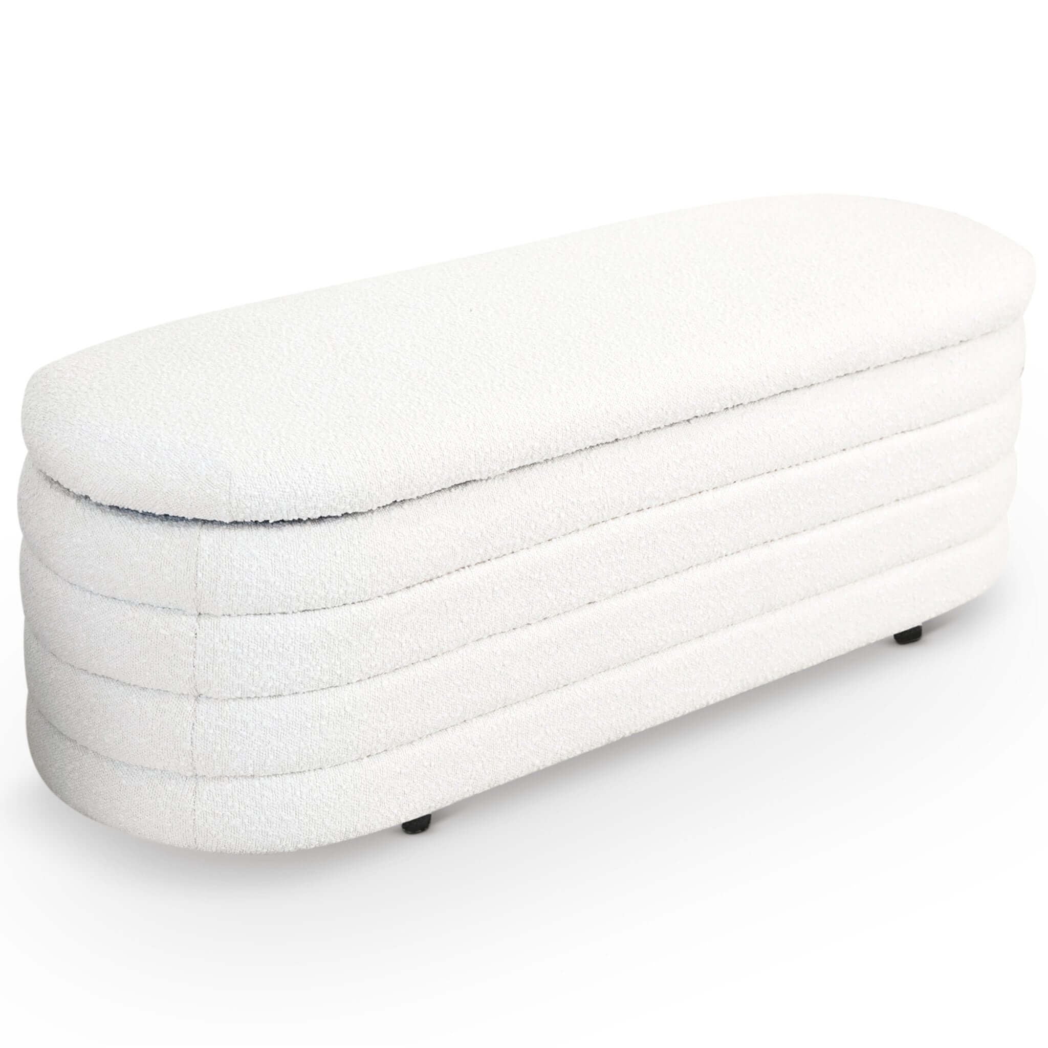 Collen Mid-Century Modern White Boucle Upholstered Storage Bench