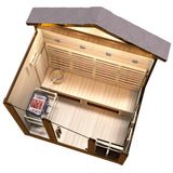 4-Person Infrared and Electric Heater Outdoor Red Cedar and Hemlock Wood Sauna with Wet/Dry Use, Touch Pad Controller