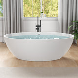 Cestino Series 67 in. x 36 in. Flat Bottom Solid Surface Freestanding Soaking Bathtub with Center Drain in Matte White