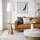 Celestial Modern Floor Lamp with Brass Accent Table with Large White Shade