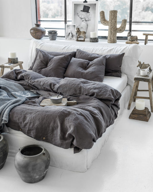 Charcoal gray linen duvet cover set (3 pcs)