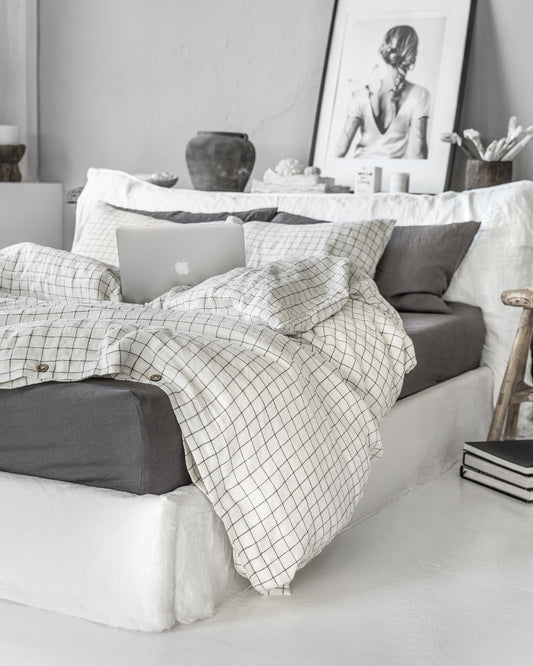 Charcoal gray linen fitted sheet
