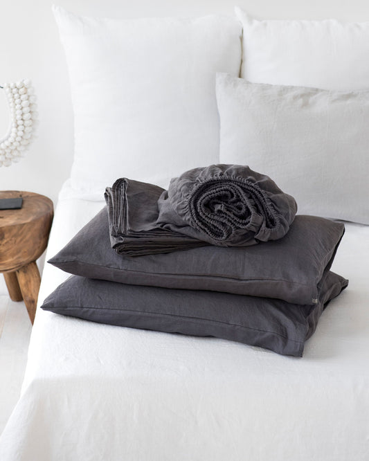 Charcoal gray linen sheet set (4 pcs)