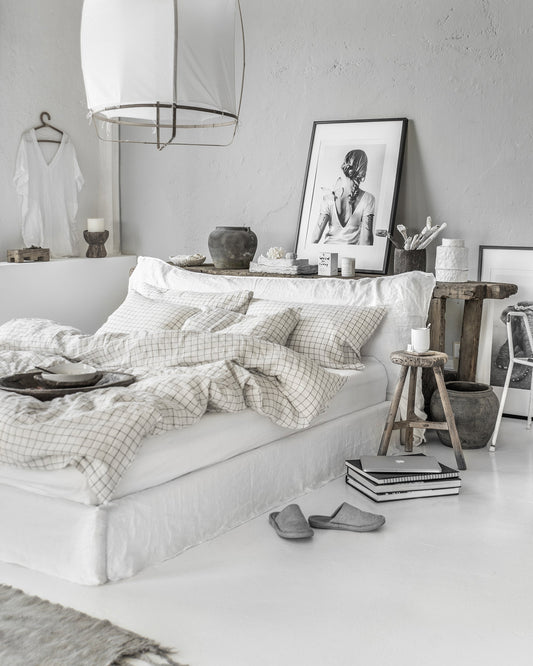 Charcoal grid linen duvet cover set (3 pcs)