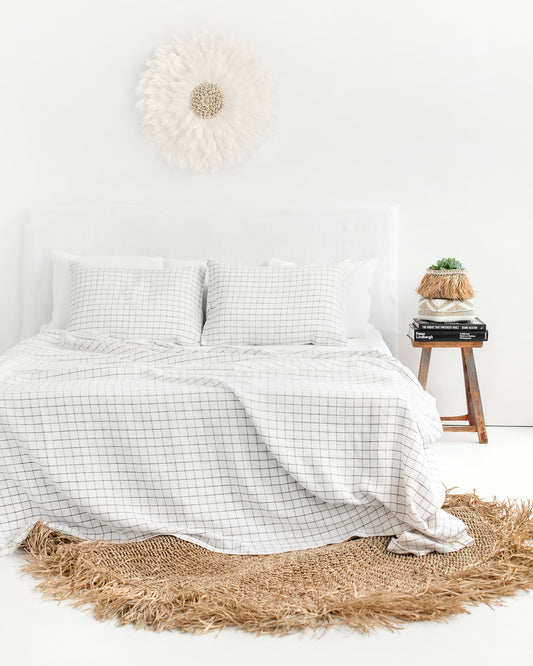 Charcoal grid linen flat sheet