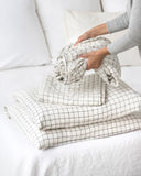 Charcoal grid linen sheet set (4 pcs)
