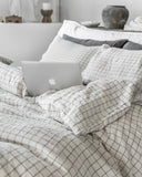 Charcoal grid linen sheet set (4 pcs)