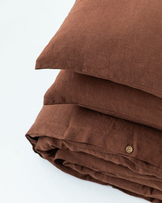 Chocolate brown linen duvet cover set (3 pcs)