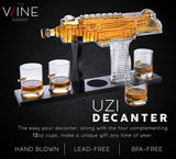 Uzi Submachine Gun Whiskey Gun Decanter and 4 Liquor Glasses
