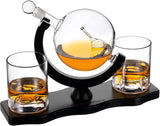 Globe Whiskey Decanter Set with 2 Liquor Glasses