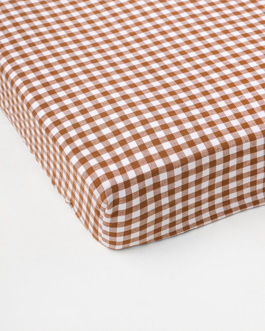 Cinnamon gingham linen fitted sheet