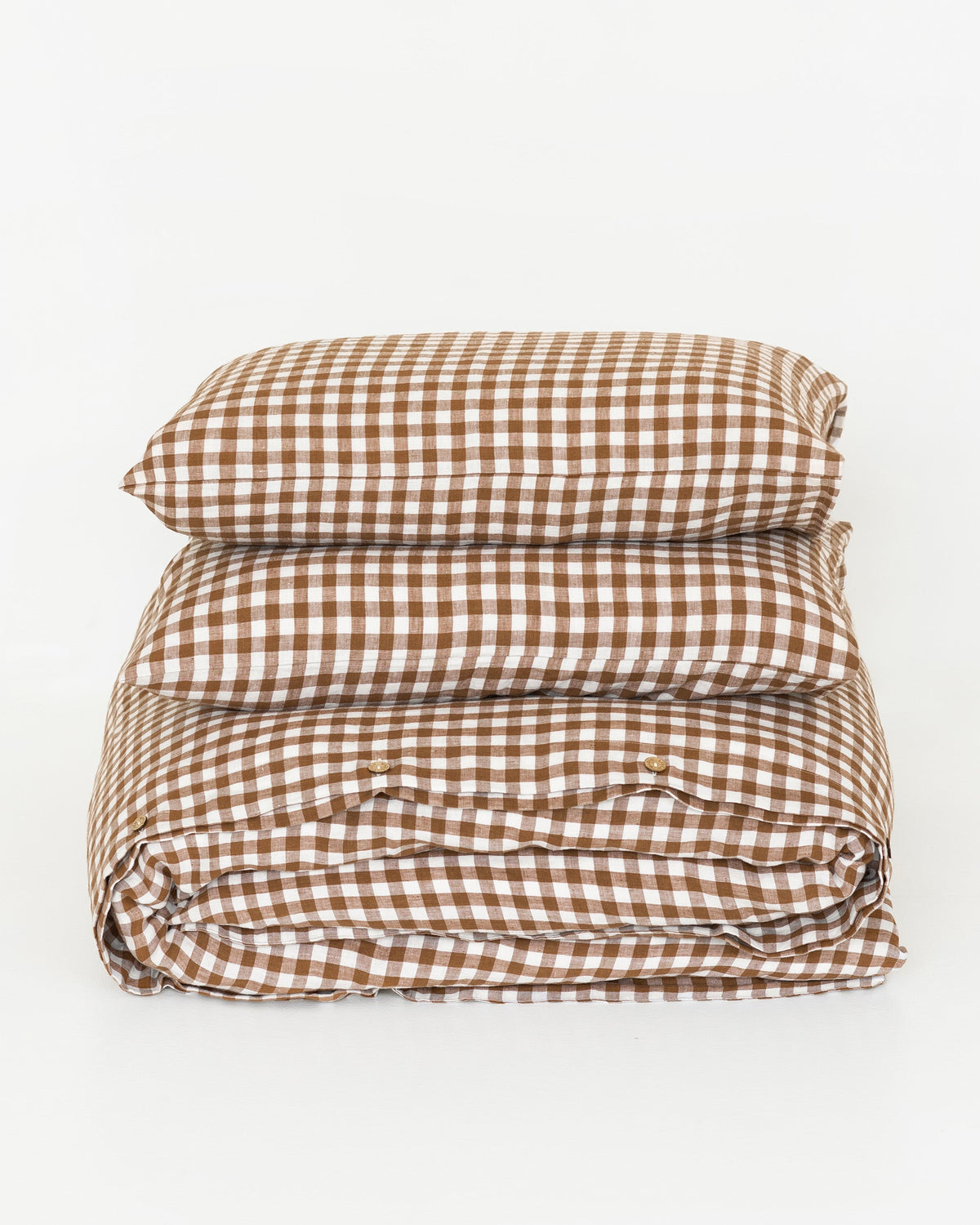 Cinnamon gingham linen duvet cover set (3 pcs)