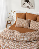Cinnamon gingham linen duvet cover set (3 pcs)